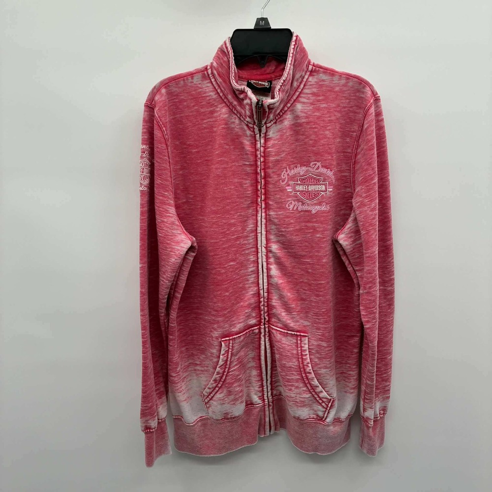 Harley Davidson Sweatshirt Womens M Pink Burnout Full Zip Mock Neck Motorcycle